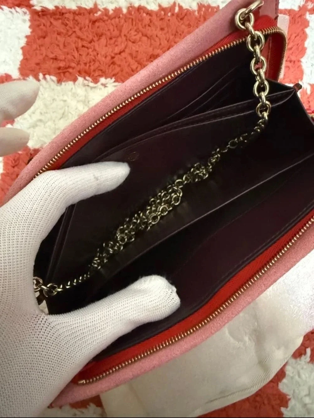 Mulberry Red Leather Shoulder Bag with Gold Chain Strap